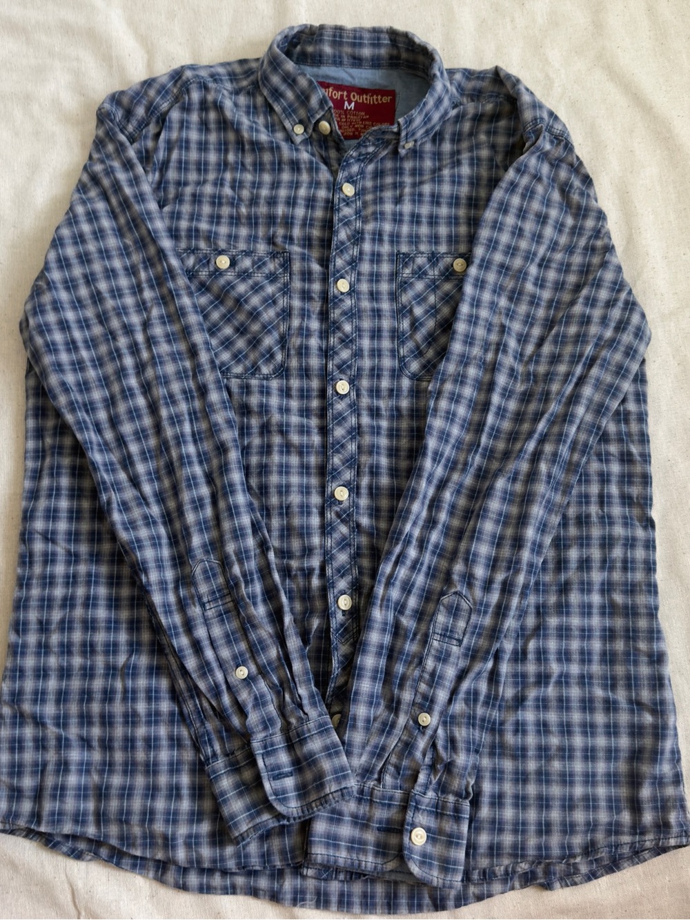 Blue Plaid Button-Up Shirt - Men's Casual